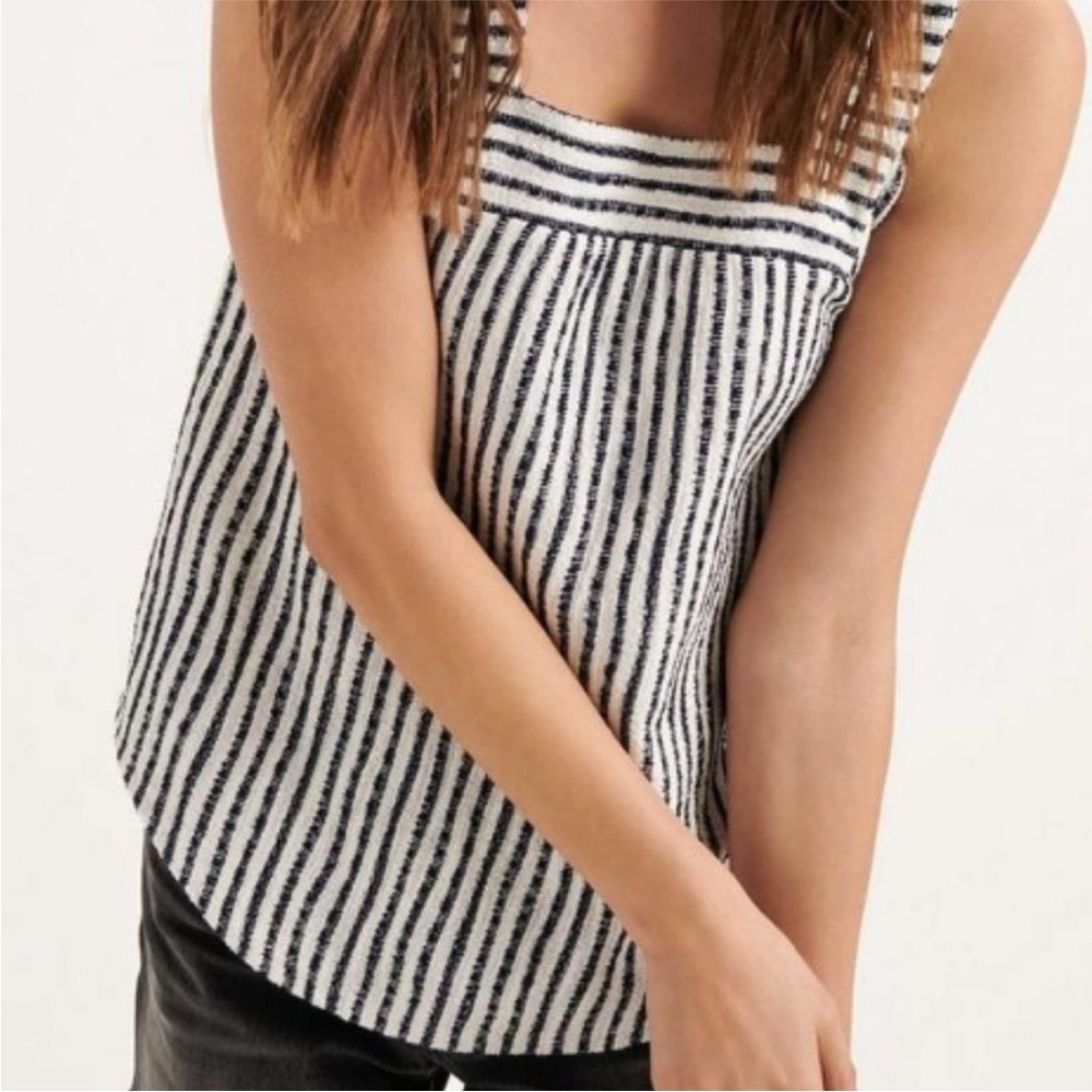 Lucky Brand Navy Blue and White Striped Nubby Square Neck Tank